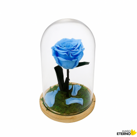 Mundo Eterno | Rosa Preservada Azul Claro en Cúpula de Cristal | Rosa Eterna Natural 22x12 cm | Regalo Original