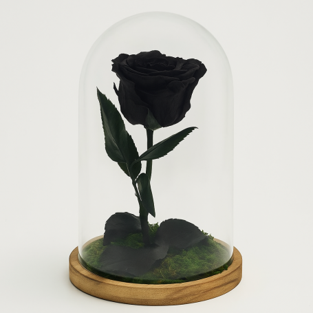 Mundo Eterno | Rosa Preservada Negra en Cúpula de Cristal | Rosa Eterna Natural 22x12 cm | Regalo Original