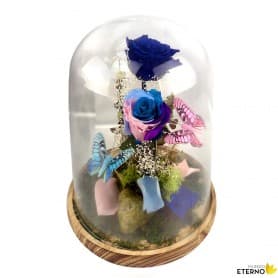 Pareja de Rosas Eternas de color azul y multicolor en Cúpula de cristal