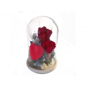 3 Rosas eternas rojas en cúpula de cristal